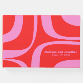 Preppy Roze en Rode Retro Groove Gepersonaliseerd Gastenboek