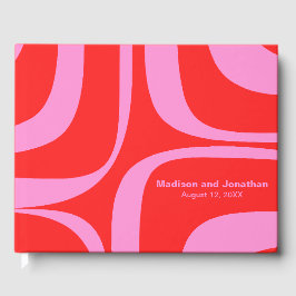 Preppy Roze en Rode Retro Groove Gepersonaliseerd Gastenboek