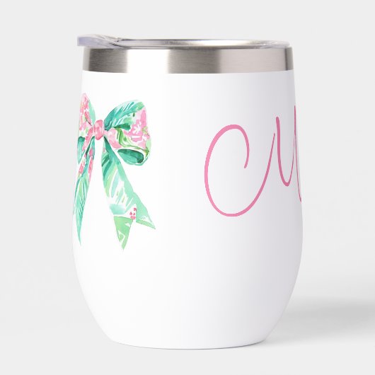 Preppy Roze en Turquoise Bloemen Monogram (Rechts)