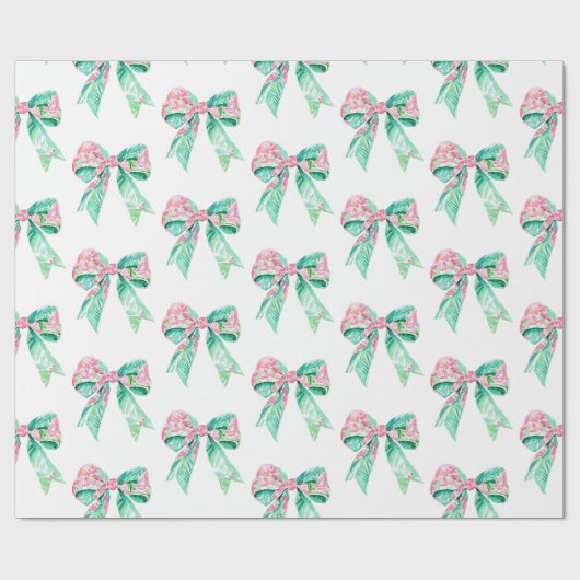 Preppy Roze en Turquoise Bloemenbogen Cadeaupapier (Vlak)