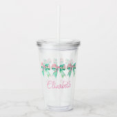 Preppy Roze en Turquoise Bloemenbogen Gepersonalis Acryl Drinkbeker (Voorkant)