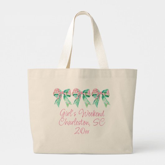 Preppy Roze en Turquoise Bloemenbogen Gepersonalis Grote Tote Bag (Achterkant)