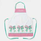 Preppy Roze en Turquoise Bloemenbogen Gepersonalis Schort (Voorkant)