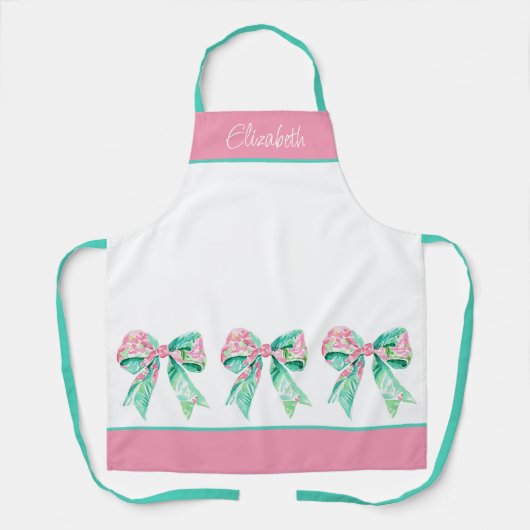 Preppy Roze en Turquoise Bloemenbogen Gepersonalis Schort (Voorkant)