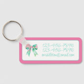 Preppy Roze en Turquoise Bloemenbogen Gepersonalis Sleutelhanger (Achterkant)