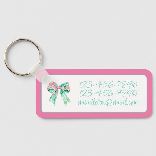 Preppy Roze en Turquoise Bloemenbogen Gepersonalis Sleutelhanger (Achterkant)