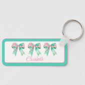 Preppy Roze en Turquoise Bloemenbogen Gepersonalis Sleutelhanger (Voorkant)
