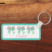 Preppy Roze en Turquoise Bloemenbogen Gepersonalis Sleutelhanger (Voorkant)
