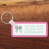 Preppy Roze en Turquoise Bloemenbogen Gepersonalis Sleutelhanger (Achterkant)
