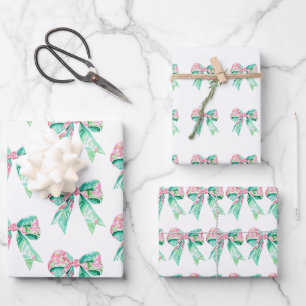 Preppy Roze en Turquoise Bloemenbogen Inpakpapier Vel