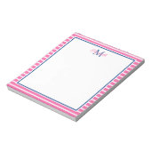 Preppy Roze en Witte Streep Met Navy Monogram Notitieblok (Linkerzijde)