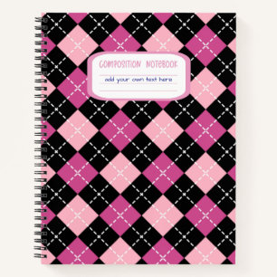 Preppy Roze en Zwarte Argyle Plaid Compositie Notitieboek