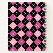 Preppy Roze en Zwarte Argyle Plaid Compositie Notitieboek (Achterkant)