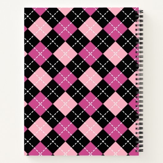 Preppy Roze en Zwarte Argyle Plaid Compositie Notitieboek (Achterkant)