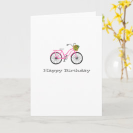 Preppy Roze Fiets Gelukkige Verjaardag NAAM Bloeme Kaart