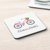 Preppy Roze Fietslocatie Naam Zomer Fun Bier Onderzetter (Linkerzijde)