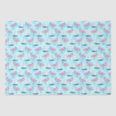 Preppy Roze Flamingo & Blauwe Zeilboot Kust- Tissuepapier (Voorkant)