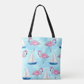 Preppy roze flamingo blauwe zeilboot tote bag (Achterkant)