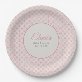Preppy Roze Geruite Baby Shower Papieren Bordje