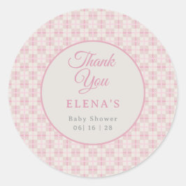 Preppy Roze Geruite Baby Shower Ronde Sticker