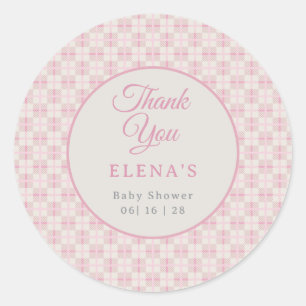 Preppy Roze Geruite Baby Shower Ronde Sticker