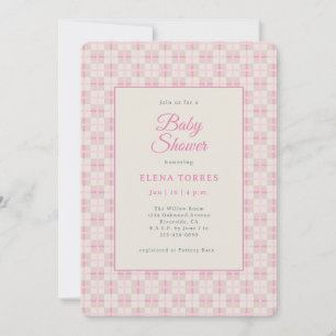 Preppy Roze Geruite Baby Shower Uitnodiging