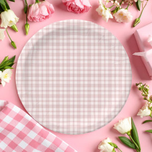 Preppy roze geruite bruidsdouche in country stijl papieren bordje