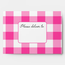 Preppy roze geruite envelop met adresvak