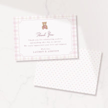 Preppy Roze Geruite Teddybeer Baby Shower Bedankt