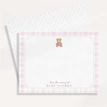 Preppy Roze Geruite Teddyshower Verjaardagskaart