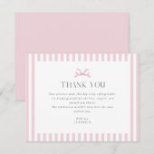 Preppy Roze Gestreepte Boog Baby shower Dank u kaa Kaart (Voorkant / Achterkant)