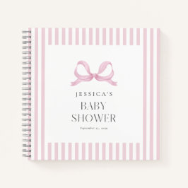 Preppy Roze Gestreepte Boog Baby shower Gastboek Notitieboek