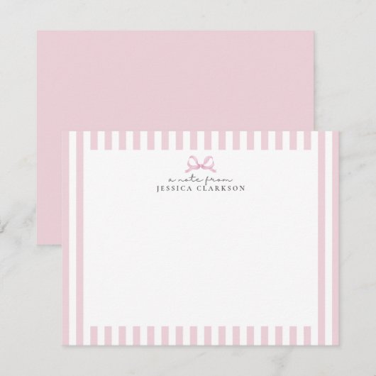 Preppy Roze Gestreepte Bow Gepersonaliseerde Notit Kaart (Voorkant / Achterkant)