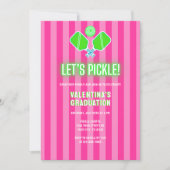 Preppy Roze Gestreepte Groene Pickleball Afstudere Kaart (Voorkant)