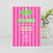 Preppy Roze Gestreepte Groene Pickleball Afstudere Kaart (Staand voorkant)