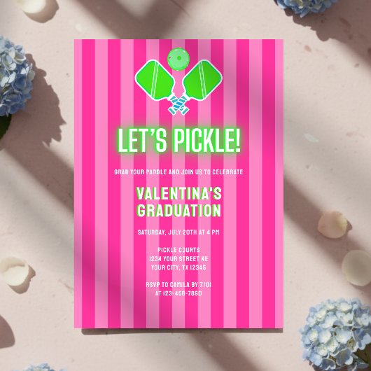Preppy Roze Gestreepte Groene Pickleball Afstudere Kaart
