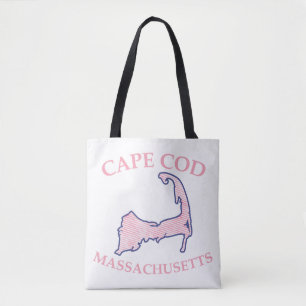 Preppy Roze Gestreepte Kaap Kabeljauw Silhouet Sch Tote Bag