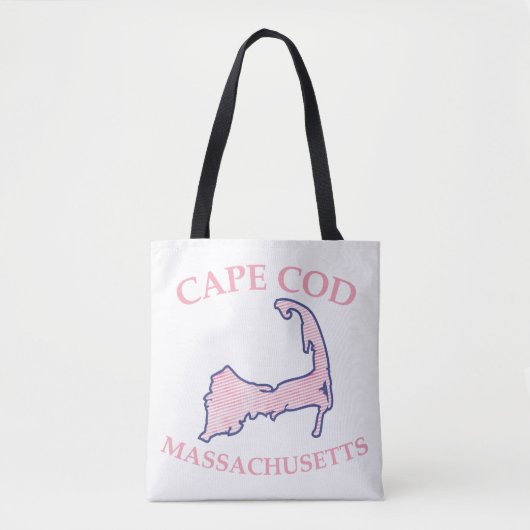 Preppy Roze Gestreepte Kaap Kabeljauw Silhouet Sch Tote Bag (Voorkant)