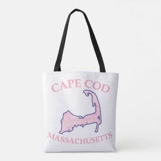 Preppy Roze Gestreepte Kaap Kabeljauw Silhouet Sch Tote Bag (Achterkant)