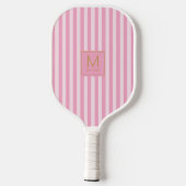 Preppy Roze Gestreepte Moderne Gouden Initiaal Mon Pickleball Paddle (Achterkant)