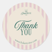 Preppy Roze Gestreepte Retro Business Logo Dank u Ronde Sticker (Voorkant)