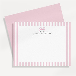 Preppy Roze Gestreepte Strik Persoonlijke Notitiek Kaart