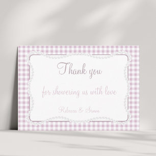 Preppy Roze Gingham Grandmillennial Baby Shower Bedankkaart