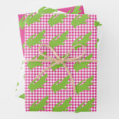 Preppy roze gingham groene alligator kleurrijke pl inpakpapier vel (In situ)