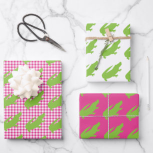 Preppy roze gingham groene alligator kleurrijke pl inpakpapier vel