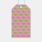 Preppy Roze Gingham Groene Alligator Zuidelijke Pl Cadeaulabel (Achterkant)
