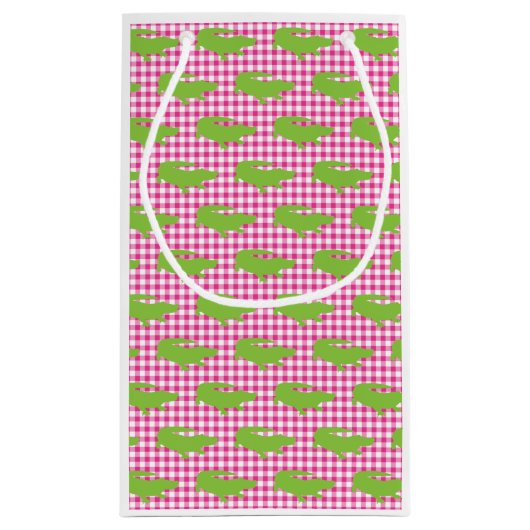 Preppy Roze Gingham Groene Alligator Zuidelijke Pl Klein Cadeauzakje (Achterkant)