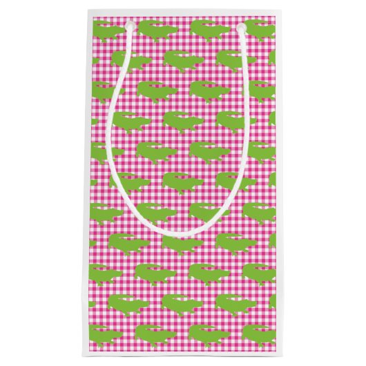 Preppy Roze Gingham Groene Alligator Zuidelijke Pl Klein Cadeauzakje (Voorkant)