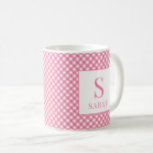 Preppy Roze Gingham Streep Monogram Naam Koffiemok (Voorkant rechts)