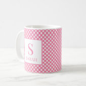 Preppy Roze Gingham Streep Monogram Naam Koffiemok (Voorkant links)